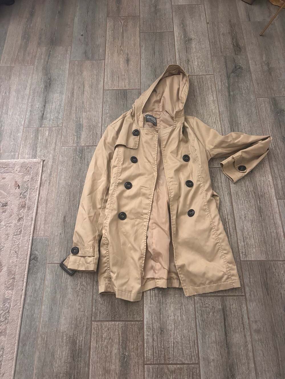 Charlotte Russe Trench Coat Size Medium Beige Hooded Double Breasted